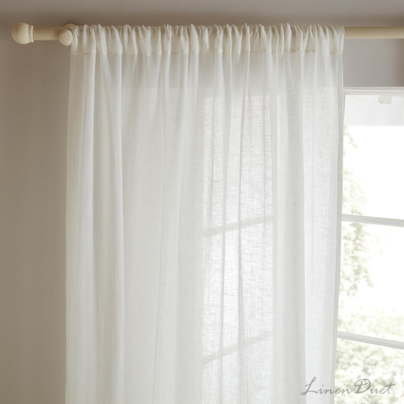 Sheer Linen Curtain with Bottom Ruffle and Rod Pocket