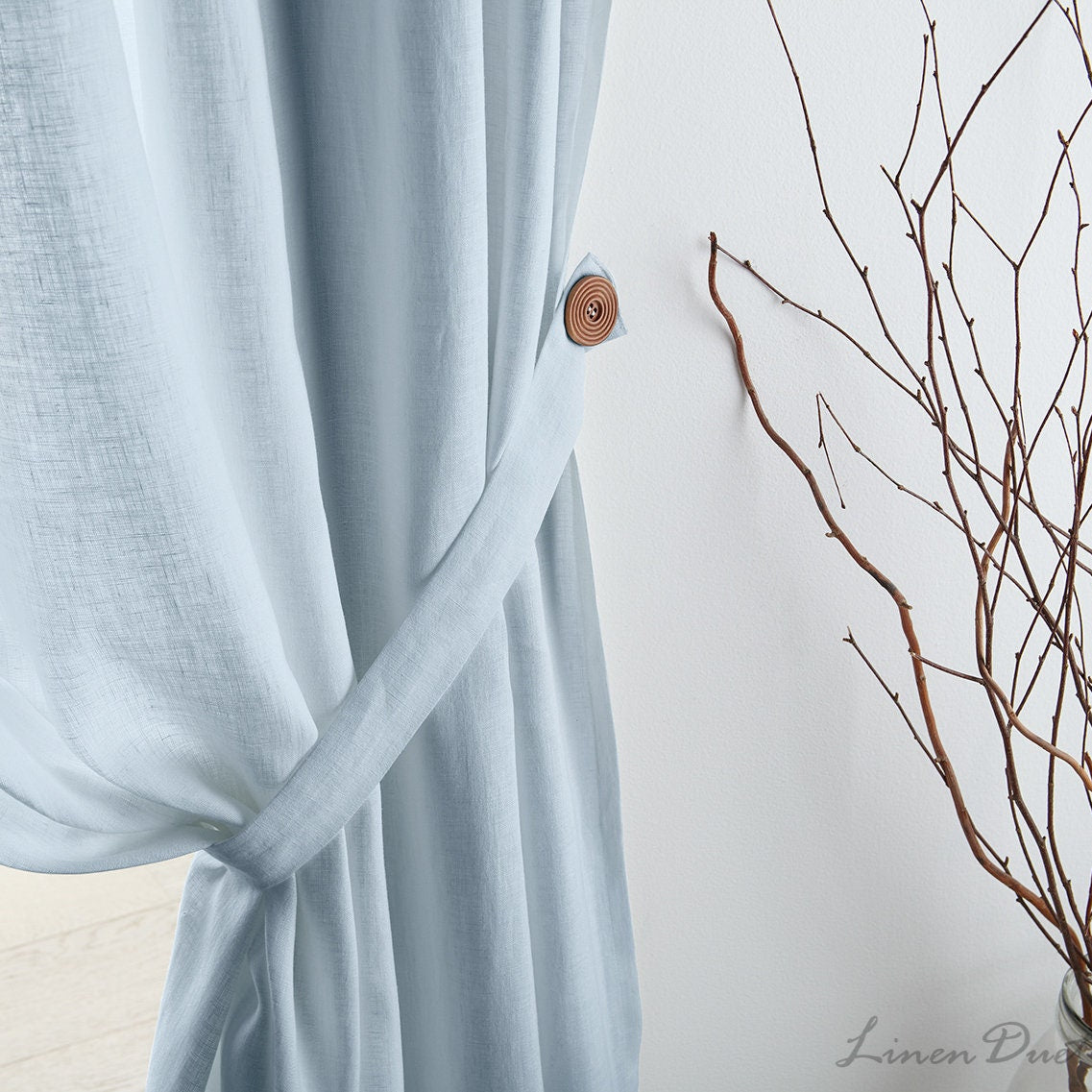 Linen Curtain Tie Backs with Buttons – Set of 2