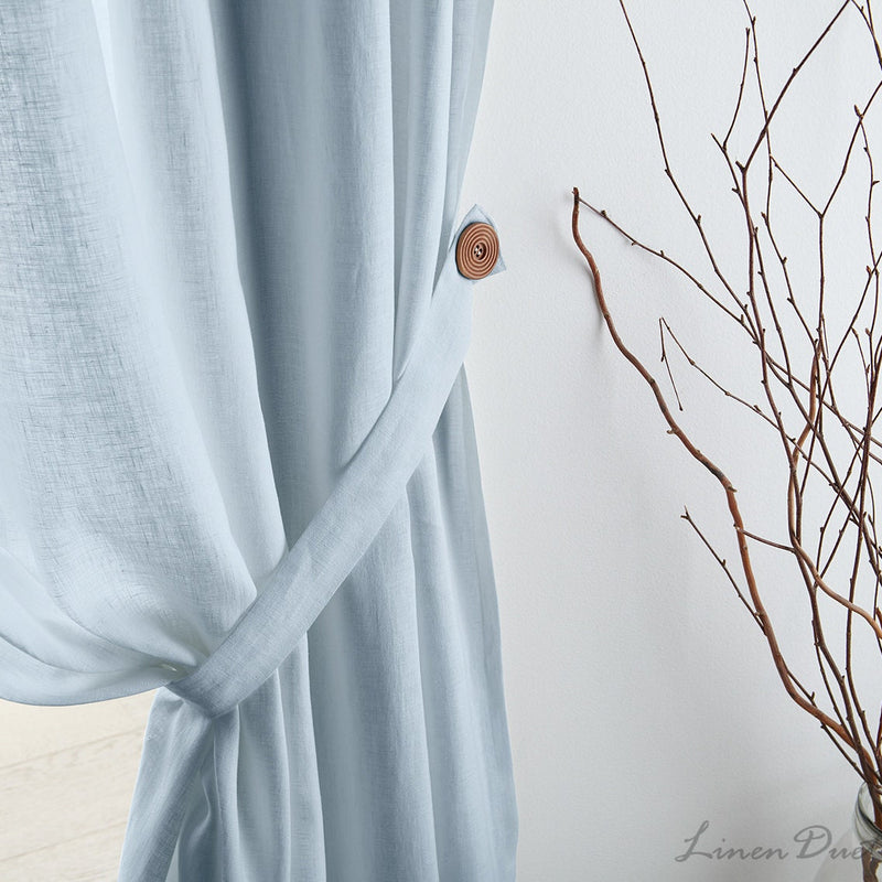 Linen Curtain Tie Backs with Buttons – Set of 2