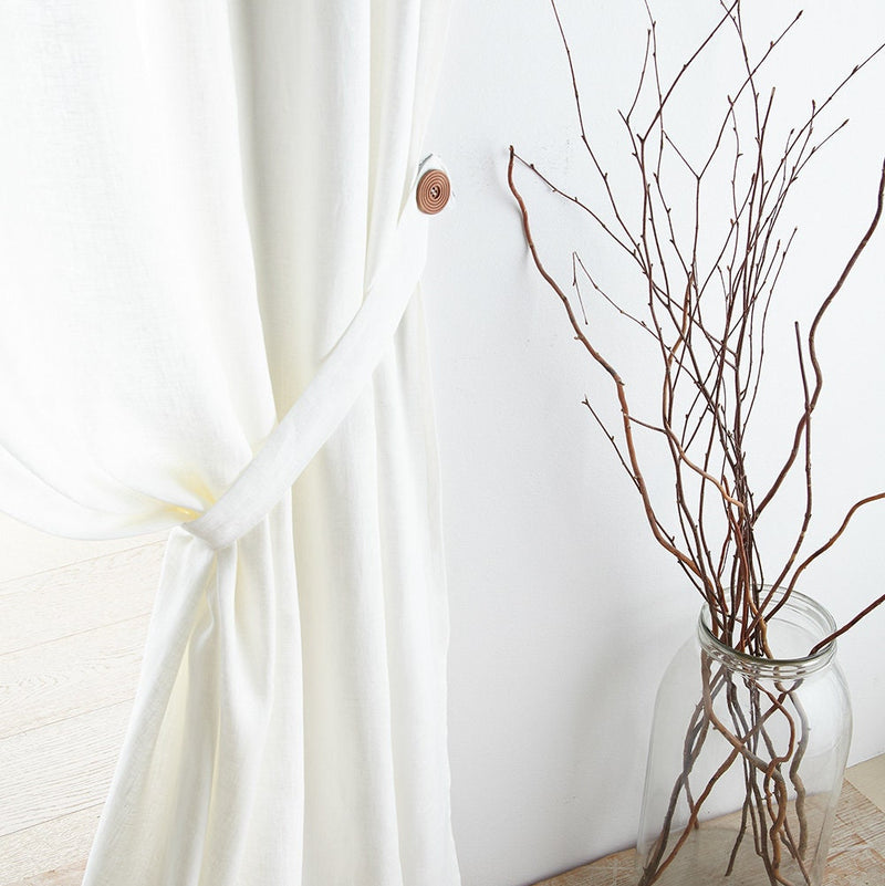 Linen Curtain Tie Backs with Buttons – Set of 2
