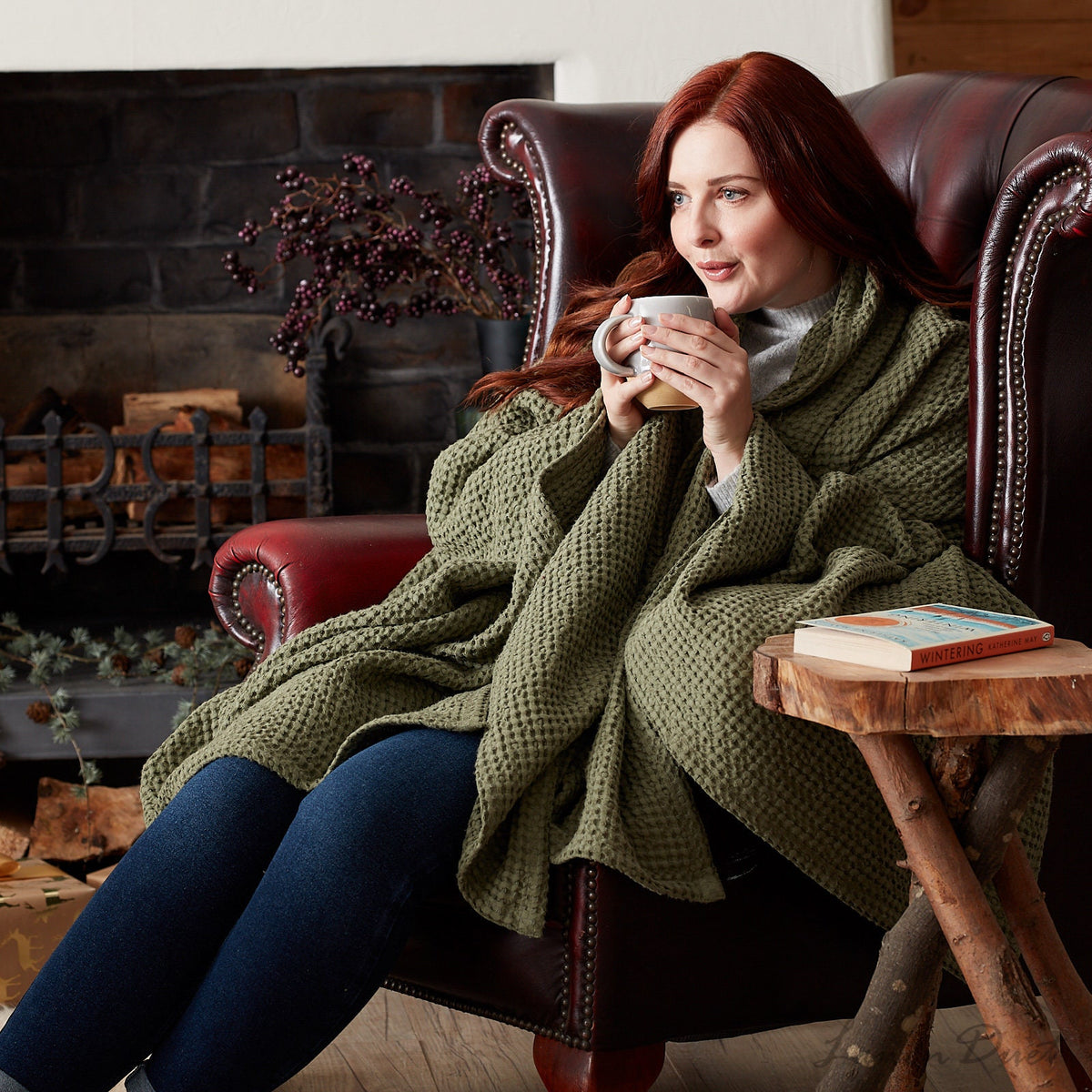 Waffle Linen Throw Blanket in Linen Cotton Blend for Bed or Sofa