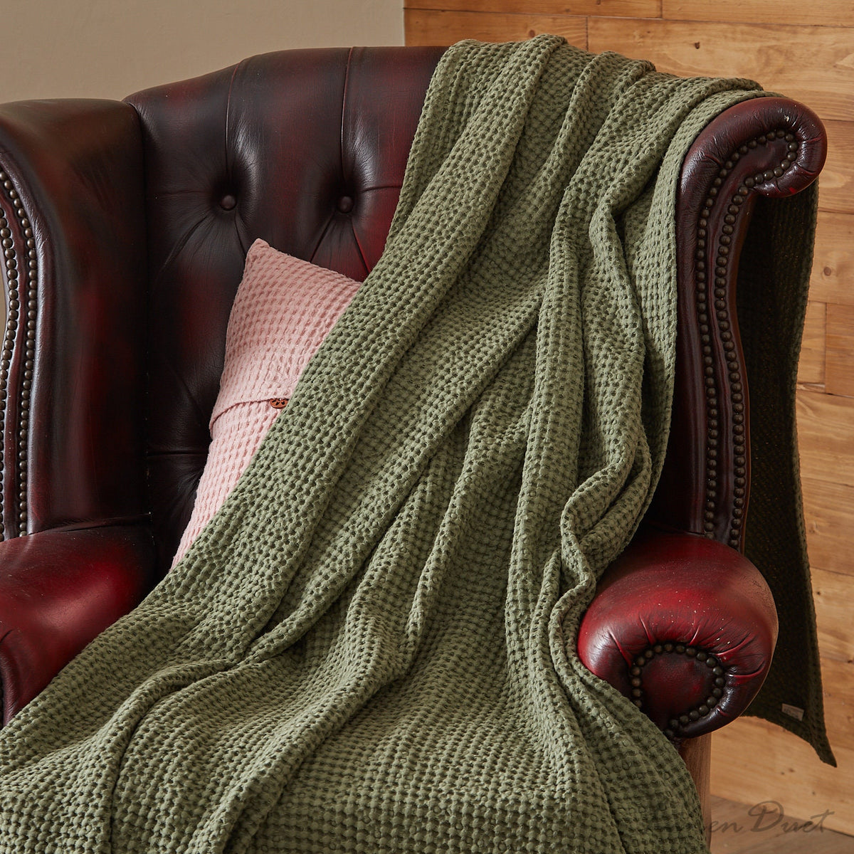 Waffle Linen Throw Blanket in Linen Cotton Blend for Bed or Sofa