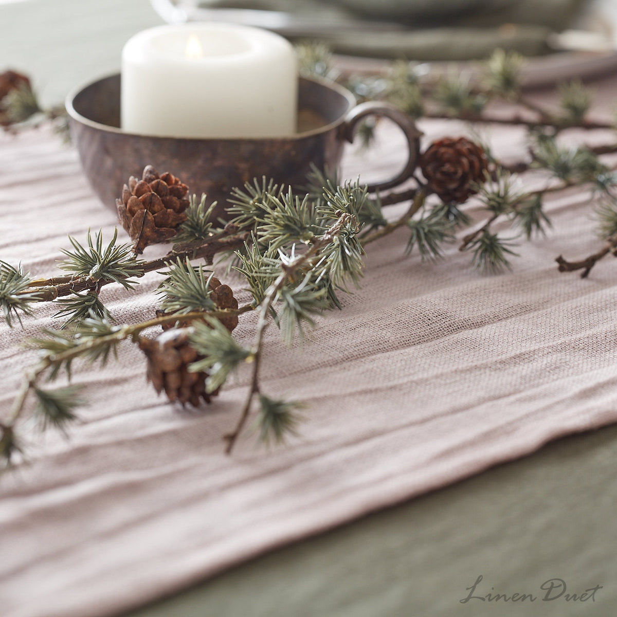 Linen Table Runner with Fringe – Handmade European Linen Table Decor