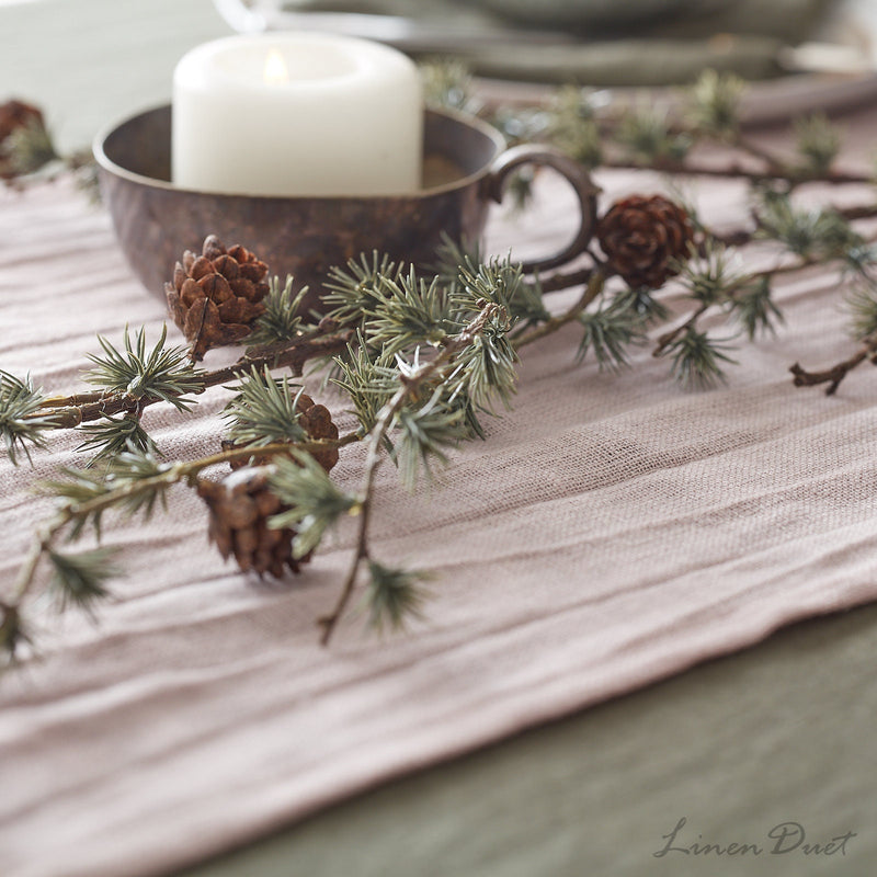 Linen Table Runner with Fringe – Handmade European Linen Table Decor