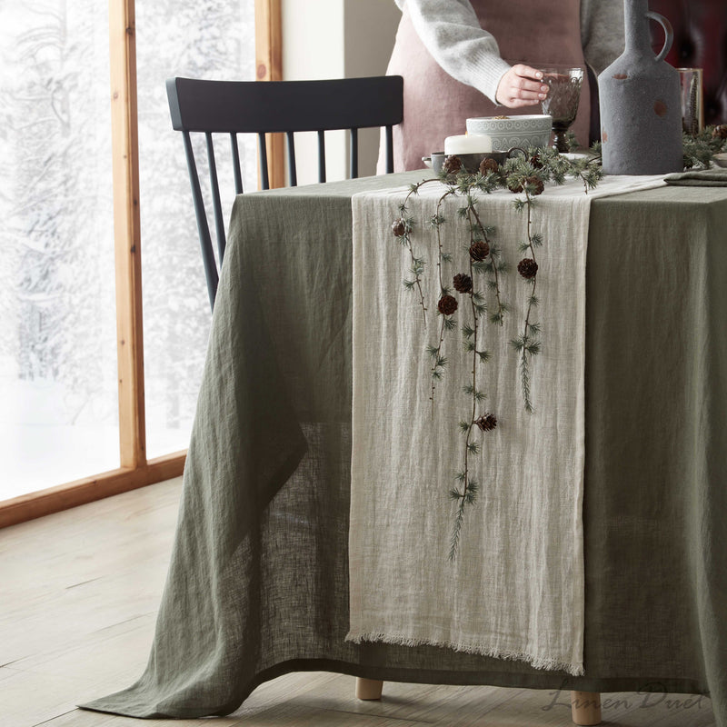 Linen Table Runner with Fringe – Handmade European Linen Table Decor