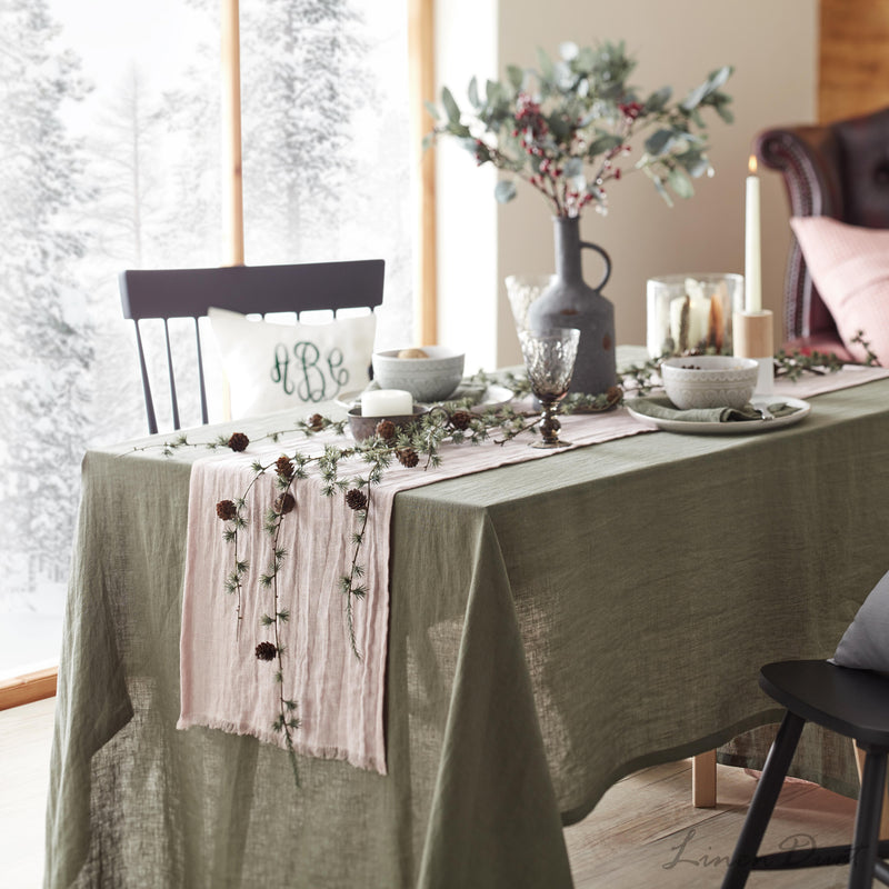 Linen Table Runner with Fringe – Handmade European Linen Table Decor