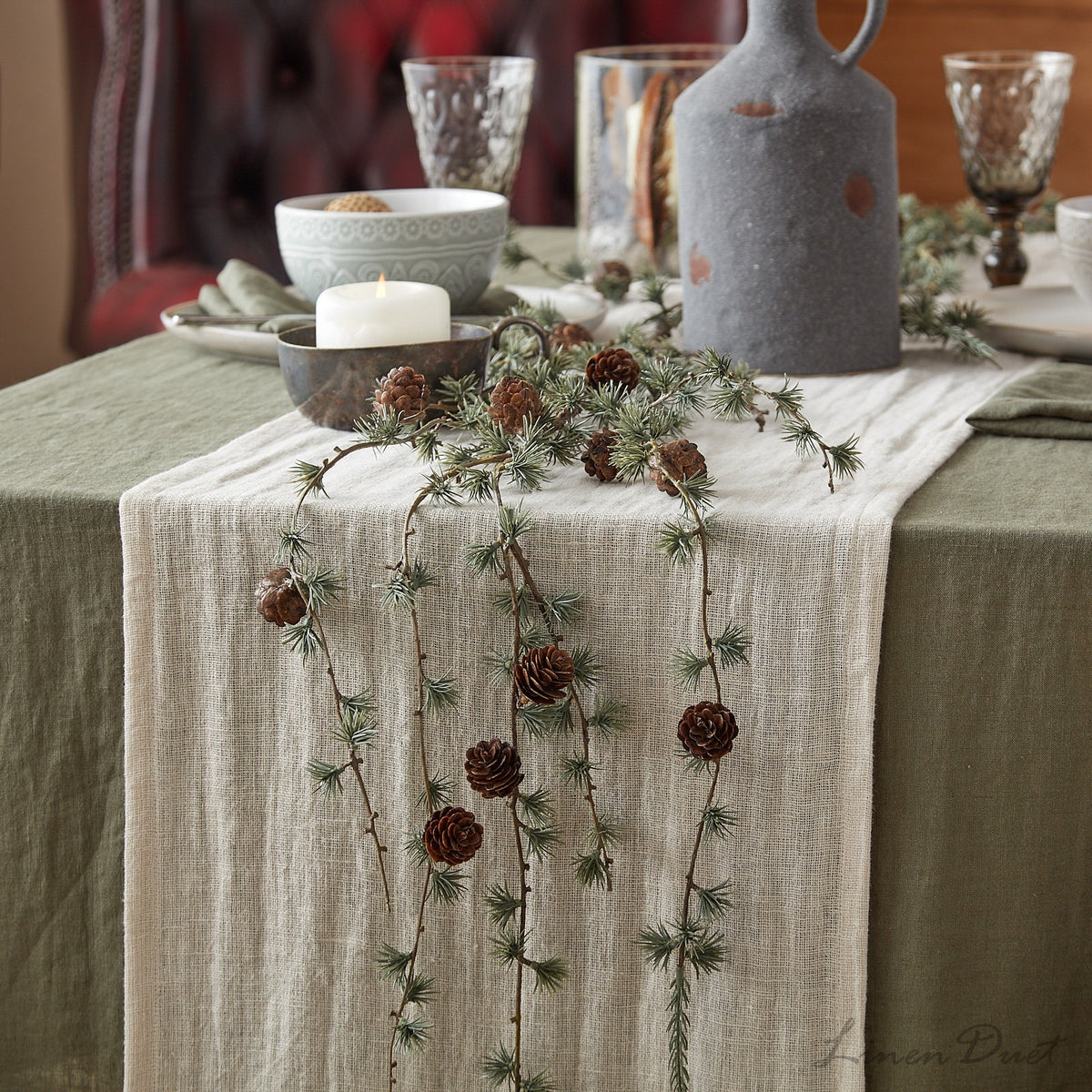Linen Table Runner with Fringe – Handmade European Linen Table Decor
