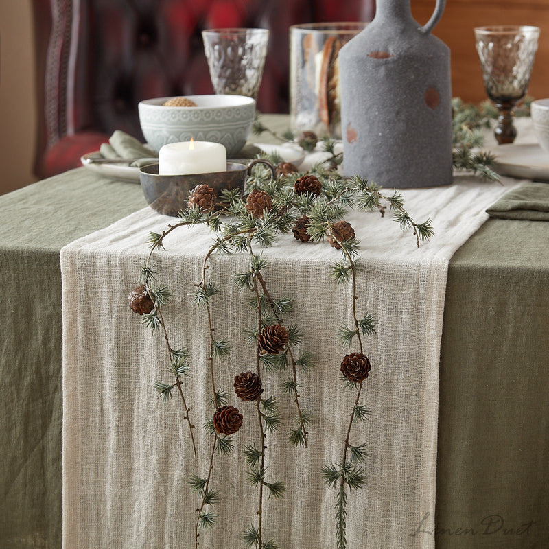 Linen Table Runner with Fringe – Handmade European Linen Table Decor