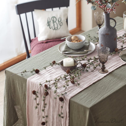 Linen Table Runner with Fringe – Handmade European Linen Table Decor