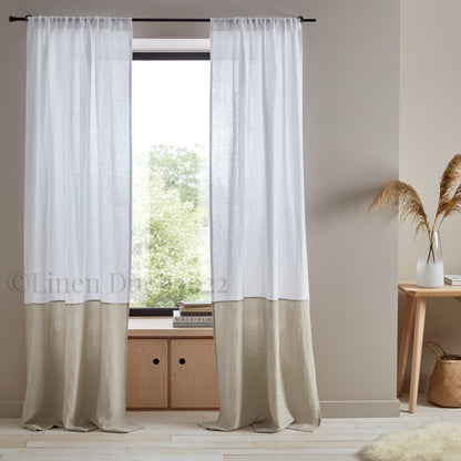 Color Block Linen Curtain Panel Custom Two Tone Drapes