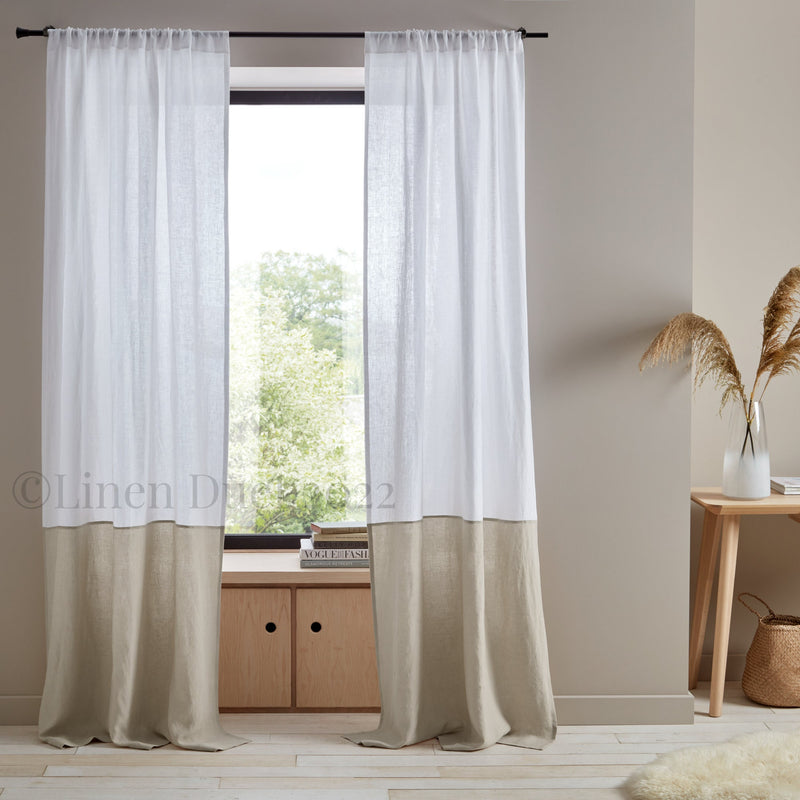 Color Block Linen Curtain Panel Custom Two Tone Drapes