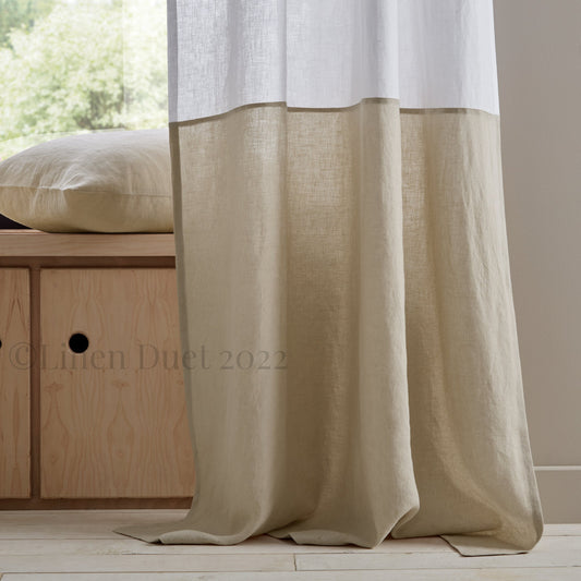 Color Block Linen Curtain Panel Custom Two Tone Drapes