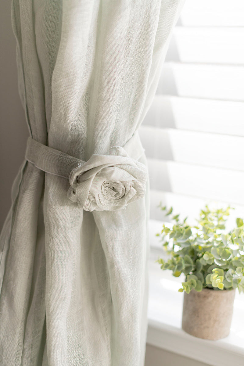 Linin Curtain Tie Backs with Floral Decor