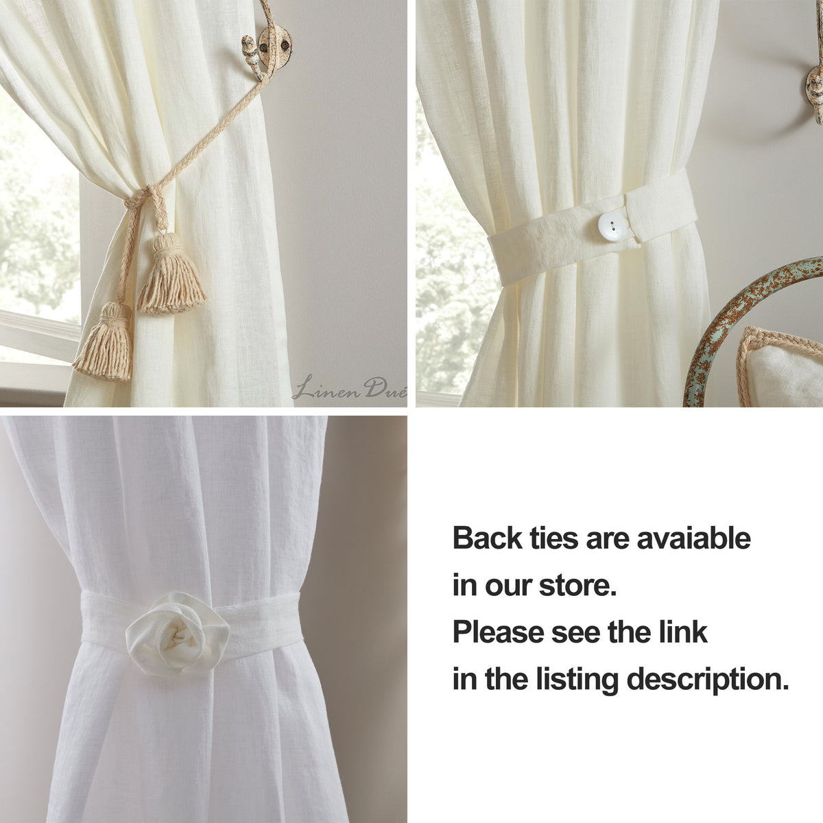 Handmade Linen Curtain Panel with Tab Top Loops