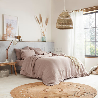 Linen Duvet Cover Set with Ties and Matching Pillowcases
