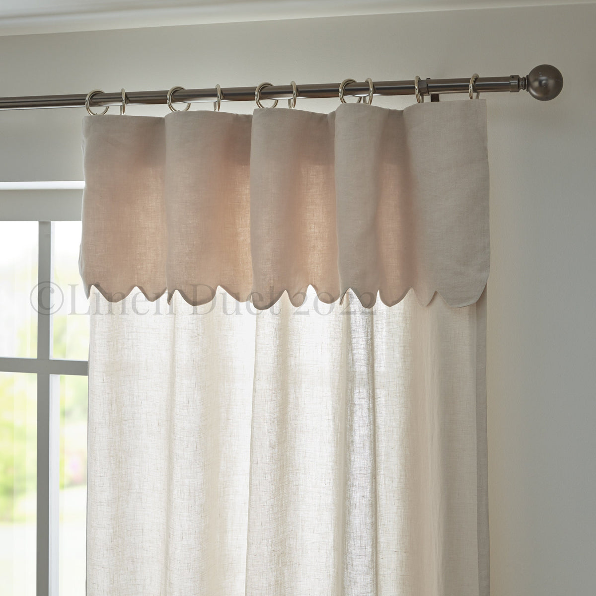 Linen Curtain Panel with Attached Valance & Multipurpose Tape