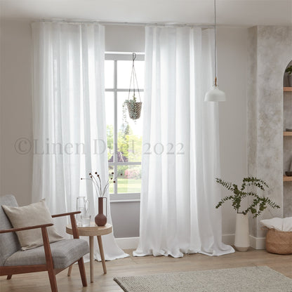 Ripple Fold Linen Curtain Panel with Wave Heading Tape