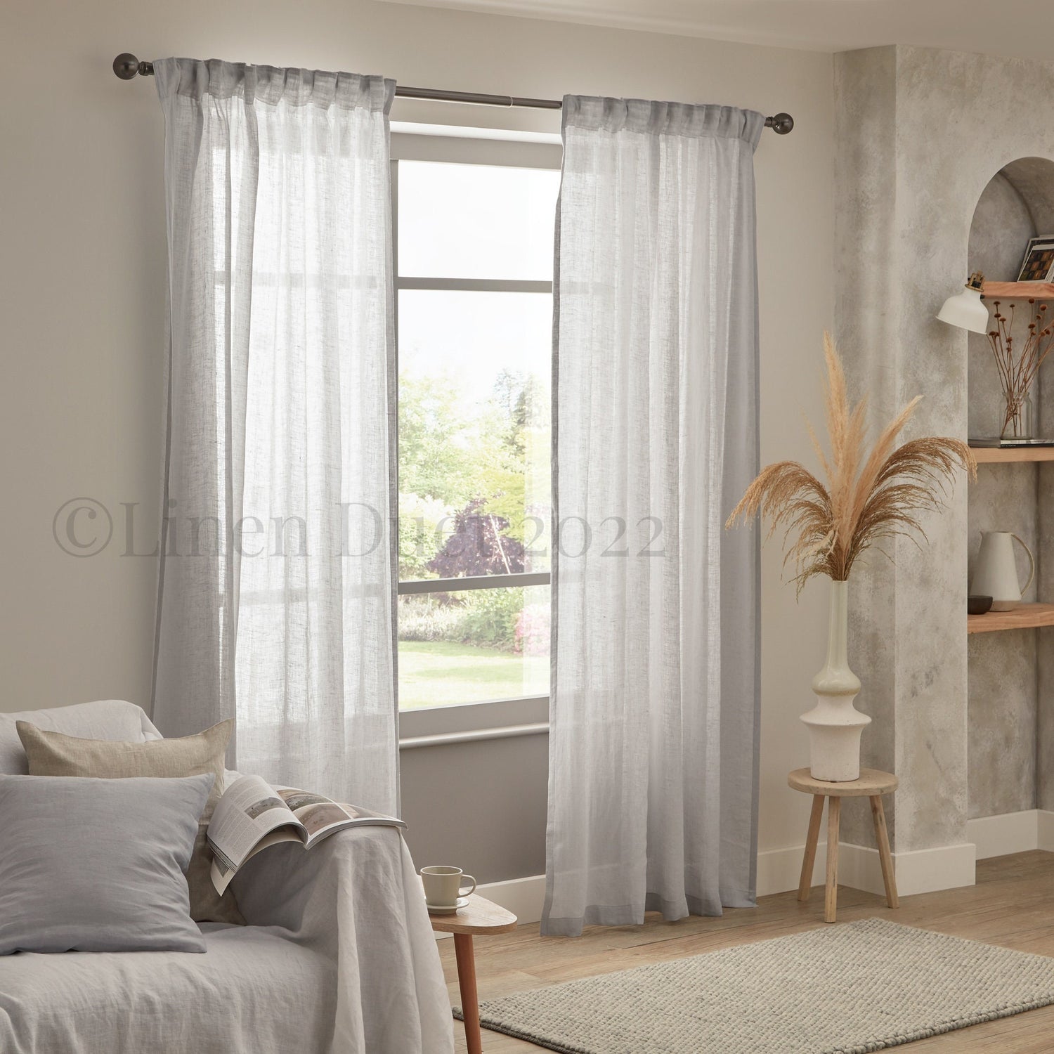 Sheer Linen Curtains with Back Tabs