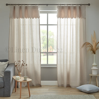 Linen Curtain Panel with Attached Valance & Multipurpose Tape