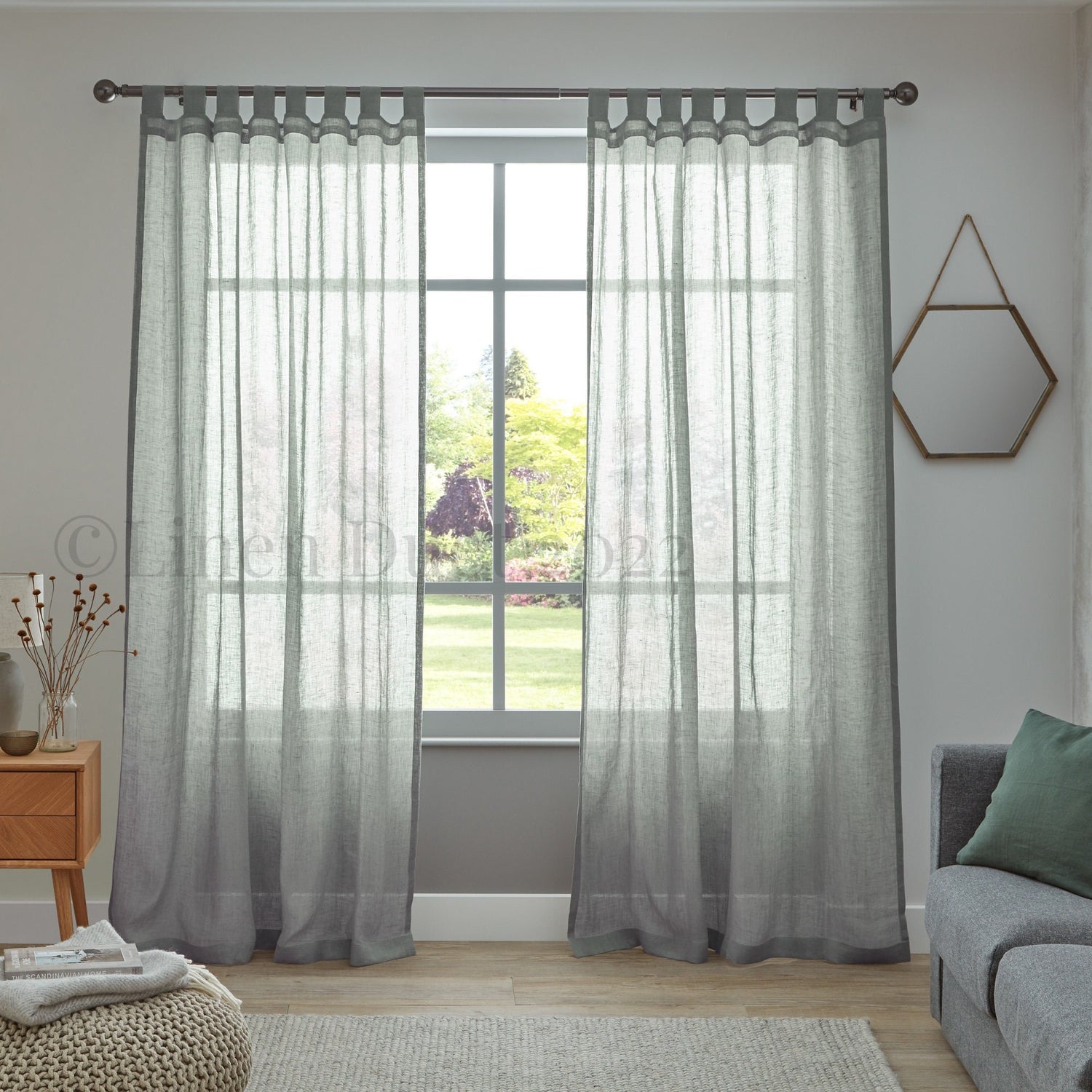 Sheer Linen Curtain Panel with Tab Top