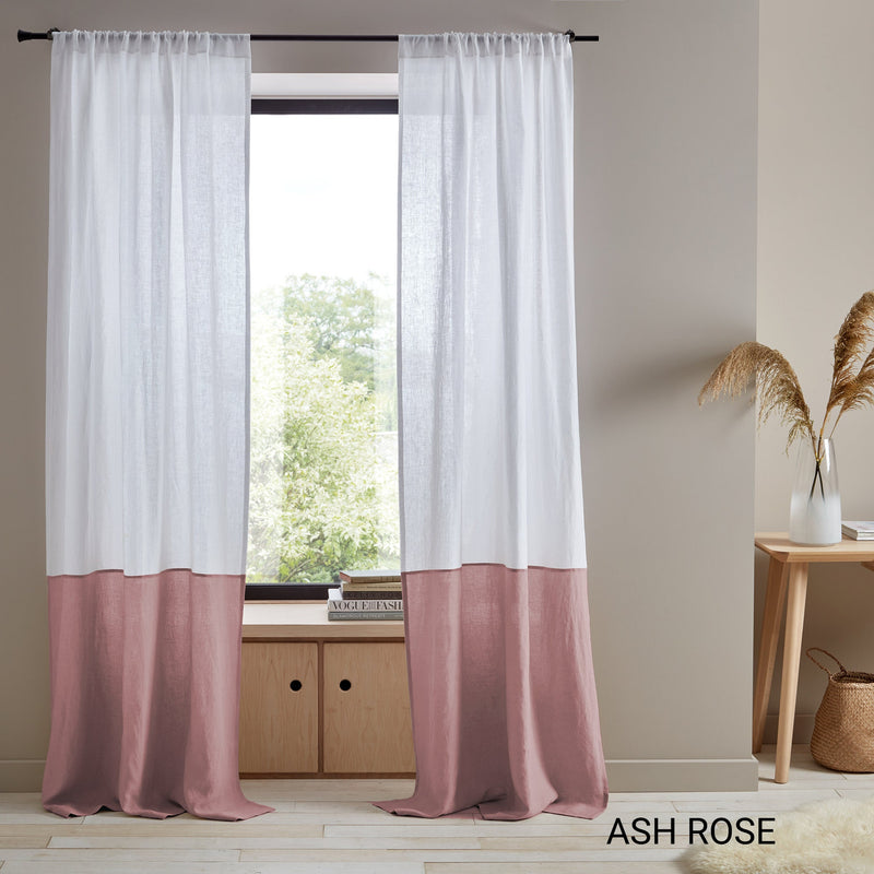 Color Block Linen Curtain Panel Custom Two Tone Drapes