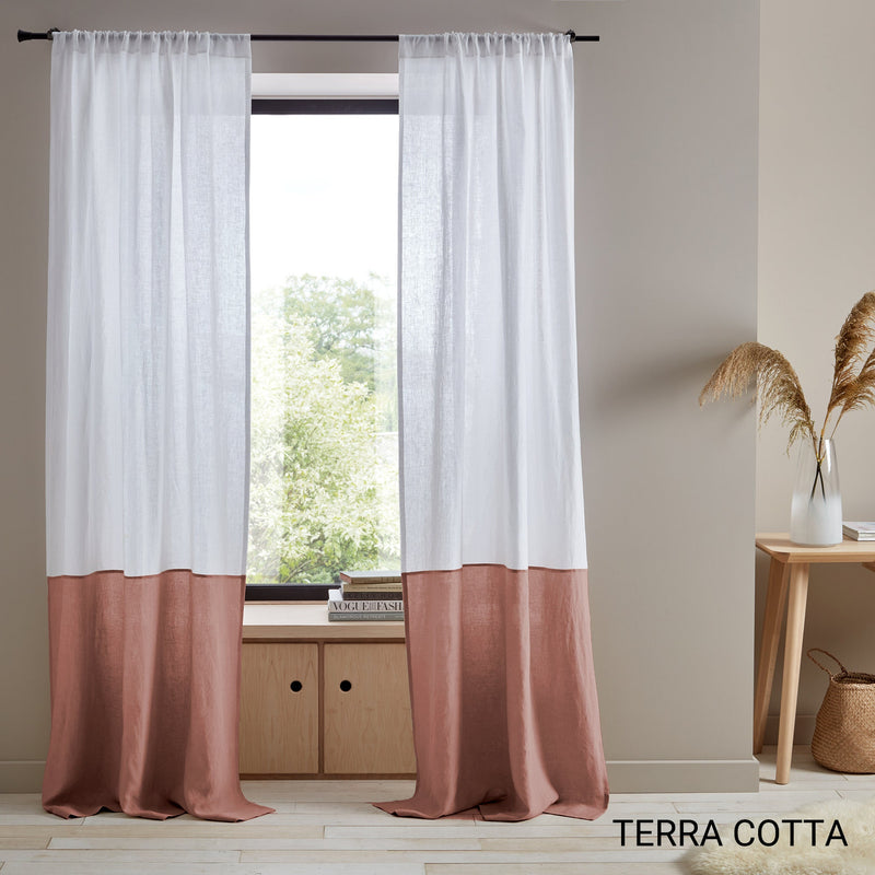 Color Block Linen Curtain Panel Custom Two Tone Drapes