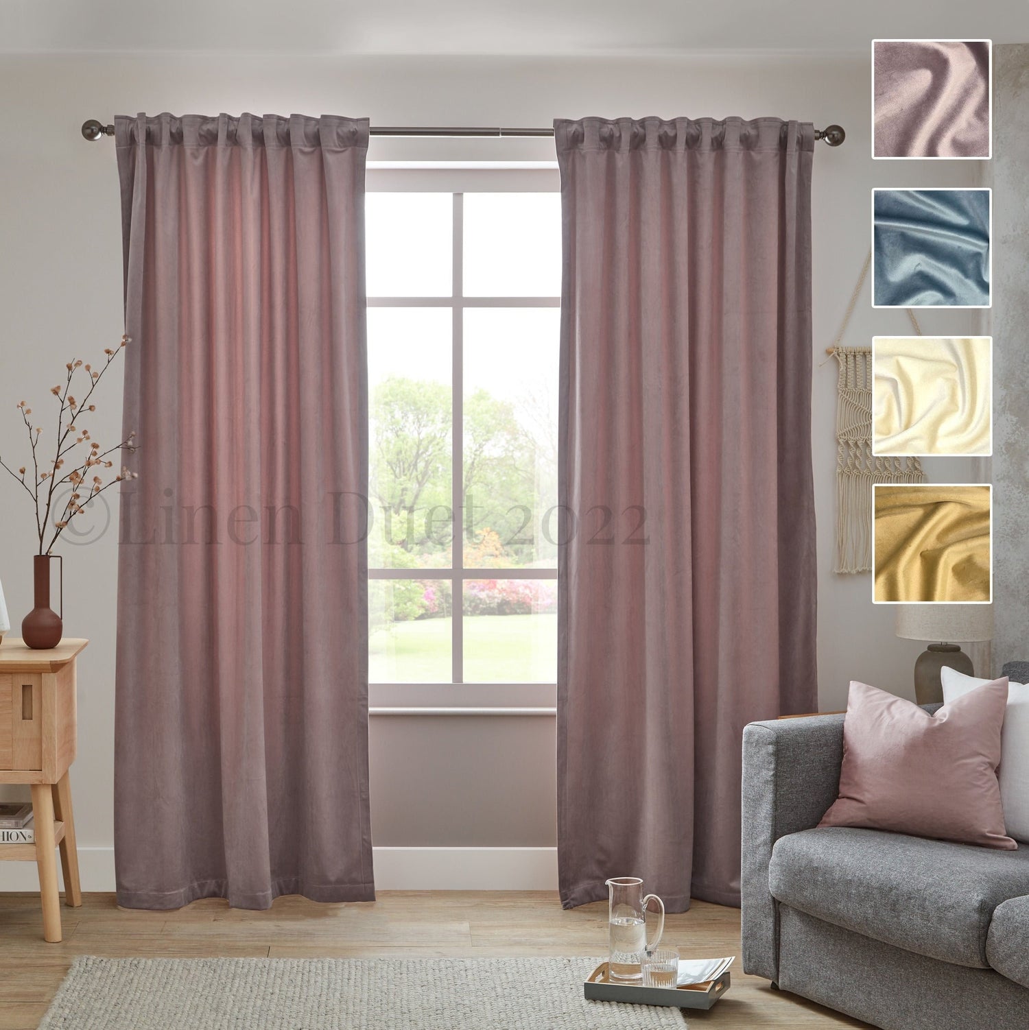 Backtab Curtains | Velvet Curtains Pink, Gold, Blue, Ivory | Custom Made Curtains | Velvet Curtains with Back Tabs | Velvet Blackout Curtain