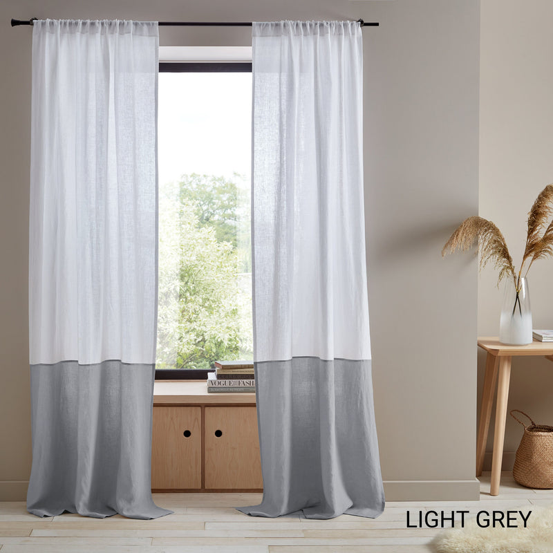 Color Block Linen Curtain Panel Custom Two Tone Drapes