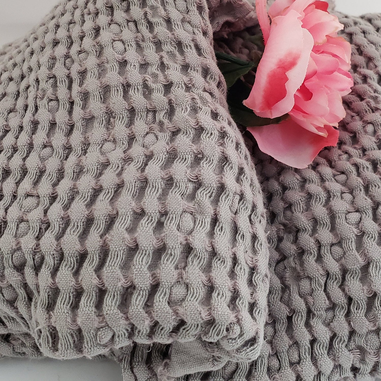 Light Gray Waffle Linen Fabric by the Yard, Craft Cotton Fabric by the Yard, Fabric for Bedding, Fabric for Blankets, Natural Linen Fabric