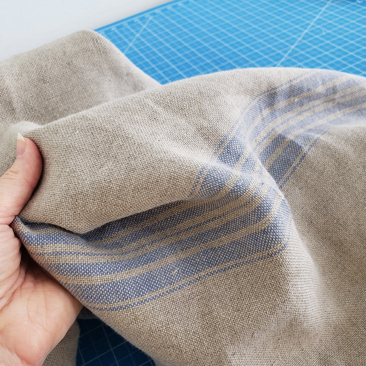 Heavyweight Striped Linen Fabric by the Yard