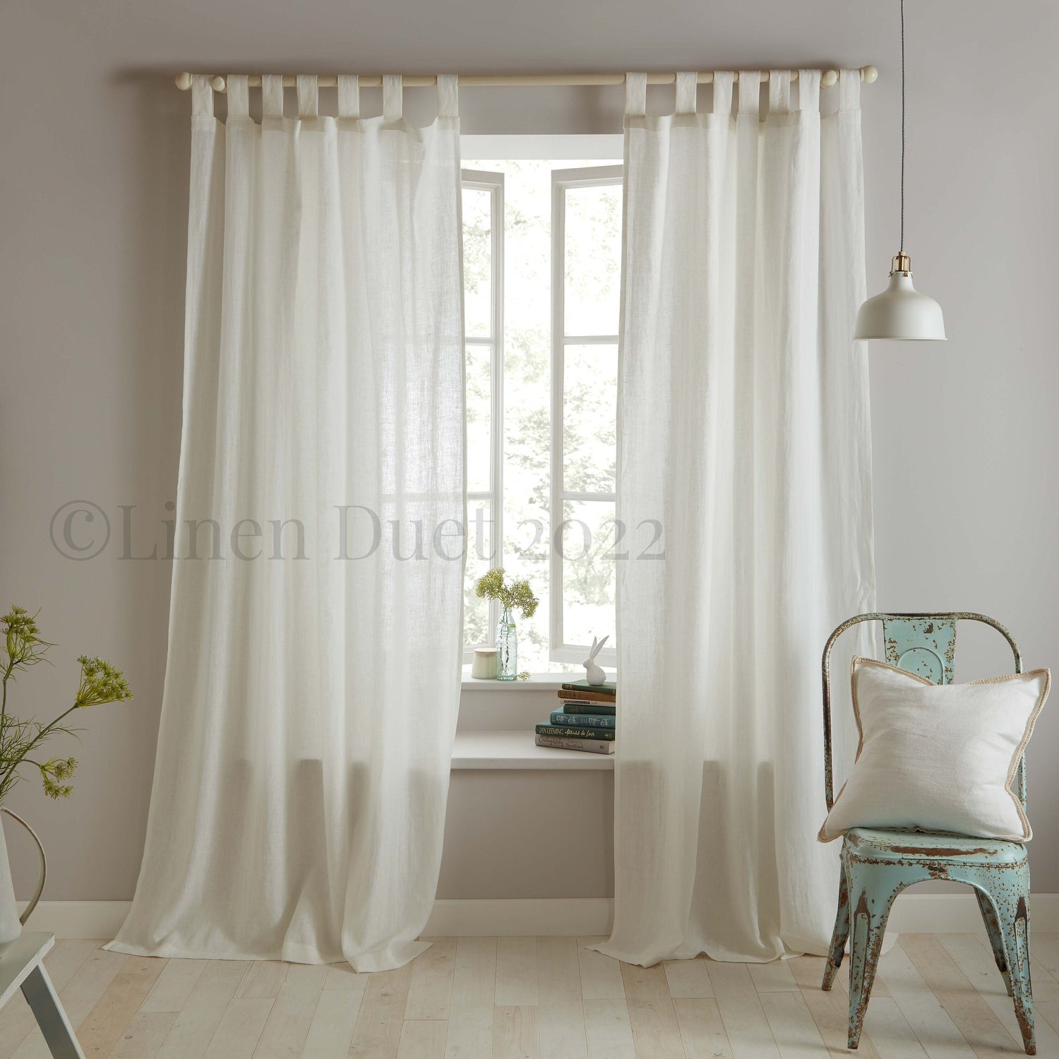Handmade Linen Curtain Panel with Tab Top Loops