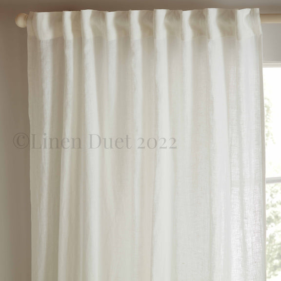 White curtain panel with 'Linen Duet 2022' branding on a neutral background.