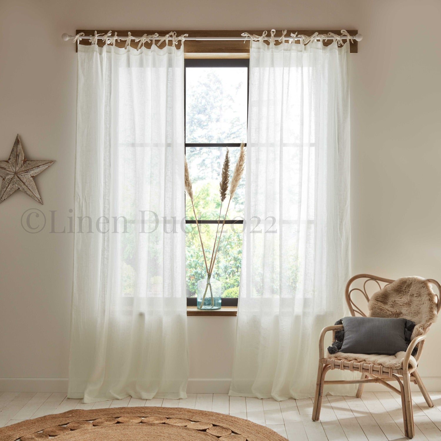 Sheer Linen Tie Top Curtains – Adjustable Tie Panel