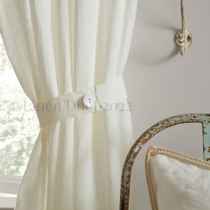Linen Curtain Tie Backs with Buttons – Set of 2