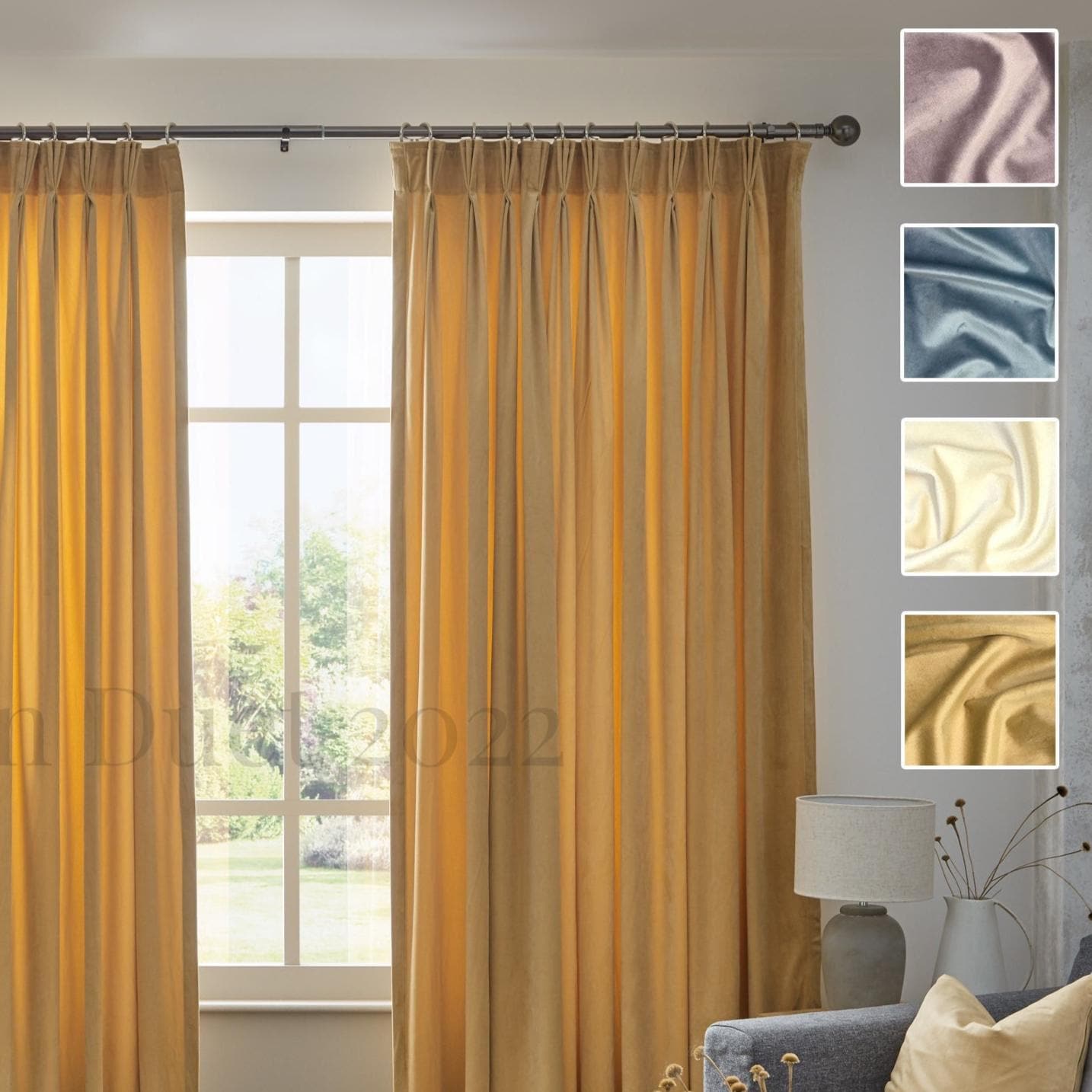 French Pleat Curtains | Triple Pinch Curtains | Velvet Curtains Gold, Blue, Pink, Ivory | Velvet Blackout Curtains | Custom Made Curtains