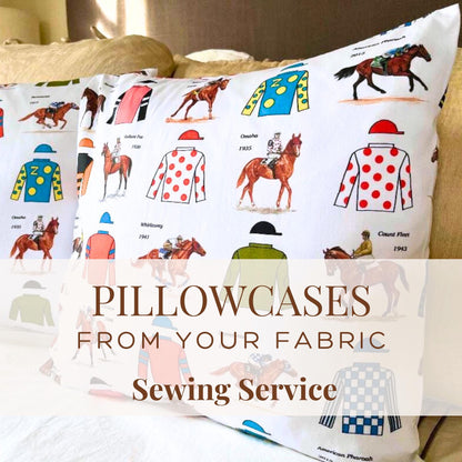 Pillowcases with horse and jockey designs on a white background