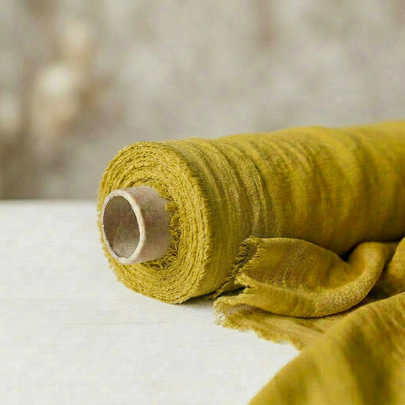 Roll of yellow linen fabric