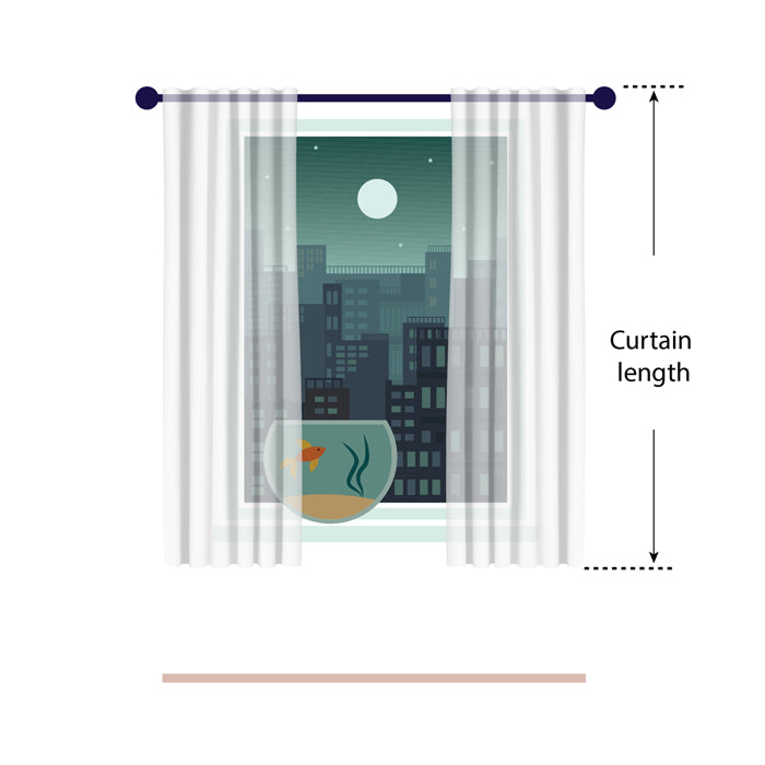 Diagram showing curtains ending below the window sill